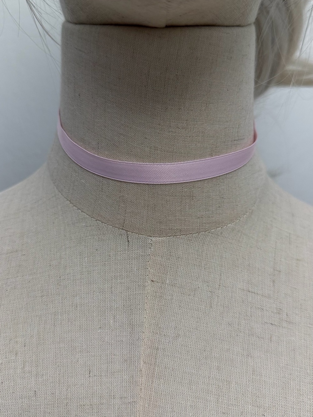Pink Satin Ribbon Choker Necklace Silver Tone Coquette Balletcore Y2K